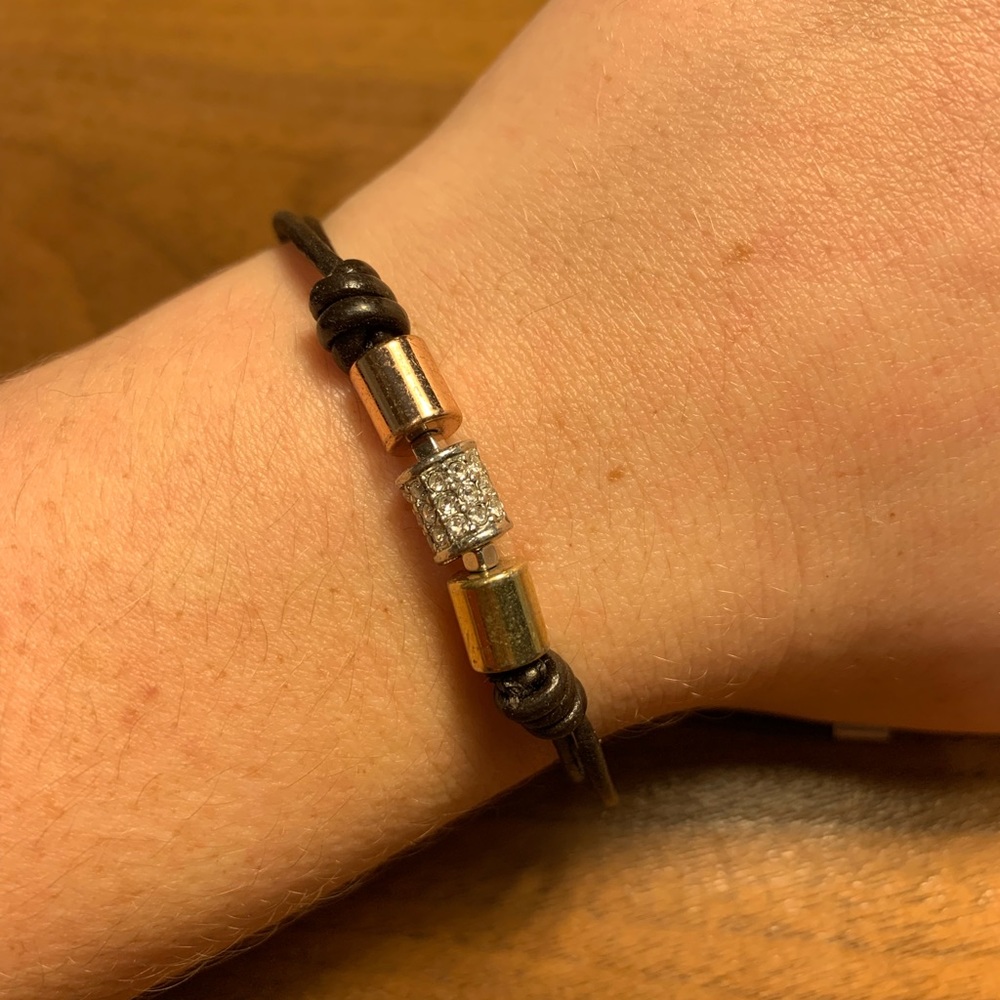 Fossil Brown Leather TriTone Bracelet